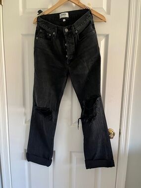 Agolde Black Distressed High-Rise Straight Jeans